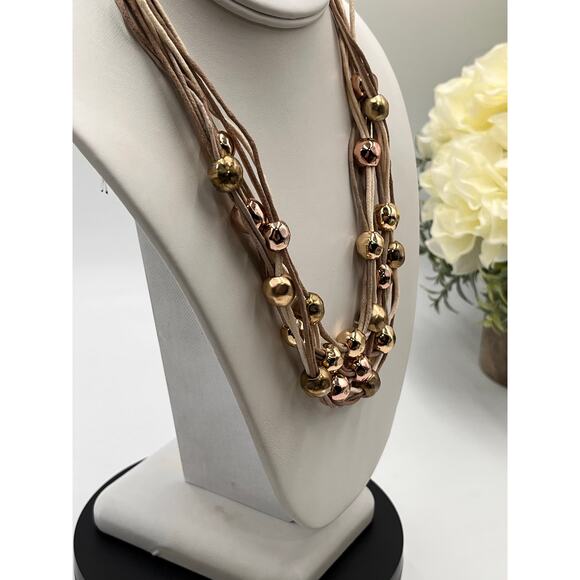 St. Thomas Mixed Metal Multi Strand Beaded Silk Cord Statement Necklace - Picture 4 of 10